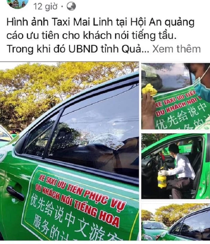 một số tài khoản mạng xã hội đã đăng thông tin kêu gọi tẩy chay taxi Mai Linh vì lập đội taxi riêng phục vụ du khách nói tiếng Hoa tại Hội An (Quảng Nam), khiến nhiều người hoang mang và phản ứng tiêu cực.