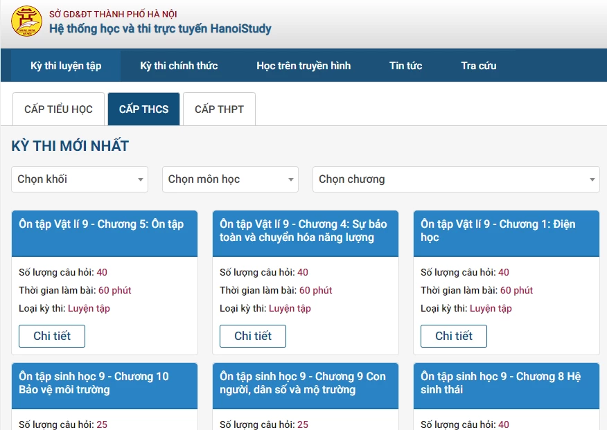Cổng điện tử hỗ trợ học và thi trực tuyến của Sở GD&ĐT Hà Nội.