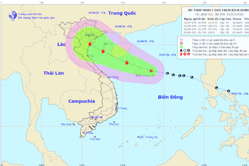 Vùng áp thấp trên Biển Đông đã mạnh lên thành áp thấp nhiệt đới