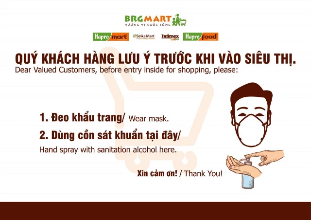 Biển thông tin hướng dẫn phòng chống dịch tại các siêu thị, Minimart thuộc BRGMart