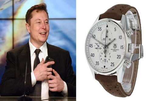 Elon Musk: Từ tên lửa, ôtô thể thao, Elon Musk nổi tiếng với thú vui “đồ chơi công nghệ”. CEO Tesla và SpaceX hiện sở hữu tài sản hơn 69 tỷ USD và được dự báo sẽ còn giàu hơn nữa khi cổ phiếu Tesla liên tục tăng thời gian gần đây. Năm 2012, hãng đồng hồ Tag Heuer hợp tác với SpaceX sáng tạo mẫu đồng hồ phiên bản giới hạn Calibre 1887 SpaceX Chronograph. Hiện tại, Musk vẫn hay đeo mẫu đồng hồ có giá bán lẻ 5.800 USD này. Ảnh: Reuters/Tag Heuer.	