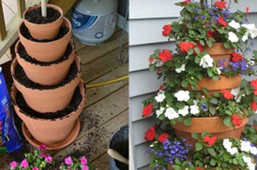 Biến hóa khu vườn nhỏ, hẹp trở nên sống động, vui tươi với tháp chậu cây