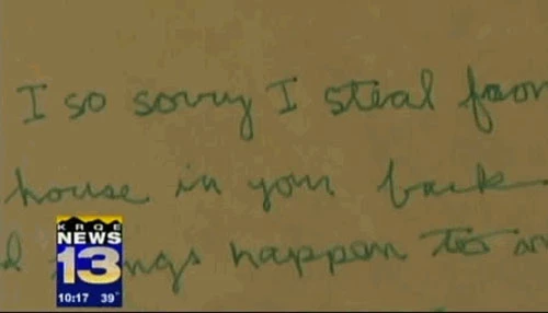Bức thư với lời xin lỗi tha thiết của tên trộm.