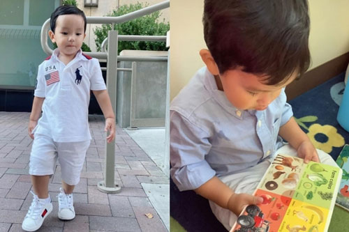 Con trai Phạm Hương đi học mẫu giáo