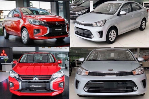 Mitsubishi Attrage và Kia Soluto (phải).