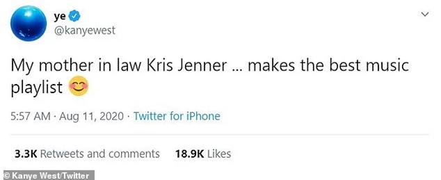 Dòng Tweet làm lành của Kanye với mẹ vợ hôm 11/8.