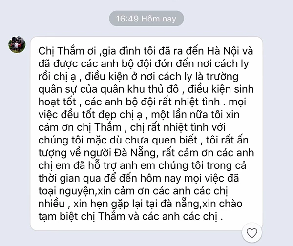 Tin nhắn của du khách gửi Trưởng phòng Quản lý lữ hành (Sở Du lịch Đà Nẵng) Nguyễn Thị Hồng Thắm