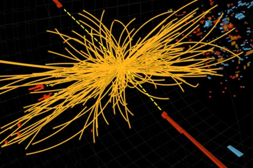 Mô hình va chạm proton-proton bên trong máy gia tốc hạt lớn, sinh ra sản phẩm là hạt Higgs. Nguồn: CERN