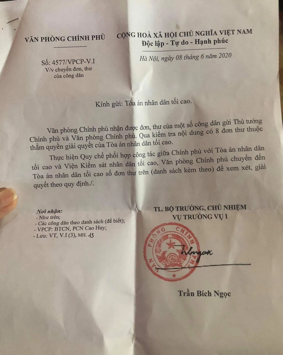 Văn bản chuyển đơn thư của Văn phòng Chính phủ liên quan đến vụ án ma túy ở Sơn La.