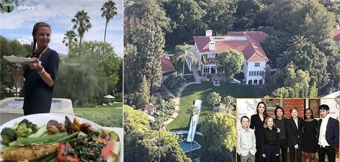 Cháu gái của Brad Pitt (trái) cùng các anh chị và bà nội đến thăm nhà Jolie cuối tuần trước.