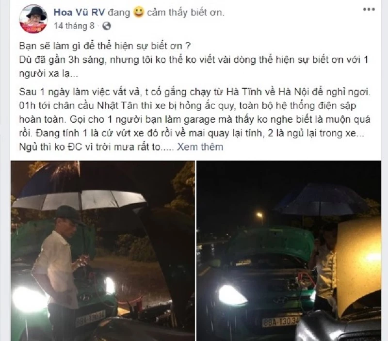Câu chuyện về hành động nghĩa hiệp của tài xế taxi trong đêm mưa gây “bão” mạng trên trang Facebook Hoa Vũ RV (Hoavu Lawyer).