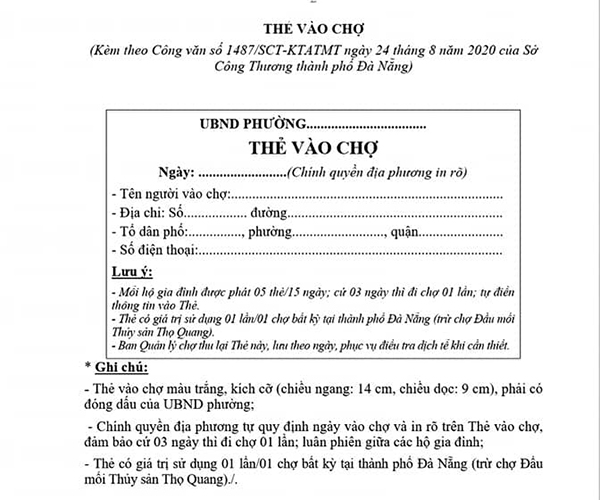 GĐ Sở Công thương Đà Nẵng giải thích việc đổi “Thẻ vào chợ” sang màu trắng, có in sẵn ngày đi chợ