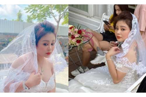 Lê Giang khoe ảnh mặc váy cưới nhưng sự chú ý đổ dồn vào hình xăm lớn ở lưng