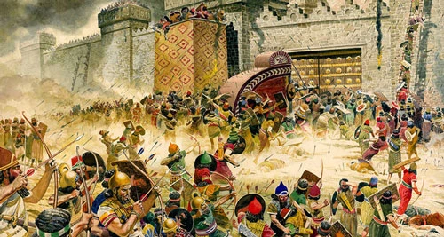 Cuộc chinh phạt Jerusalem của người Babylon. Ảnh: CNN.