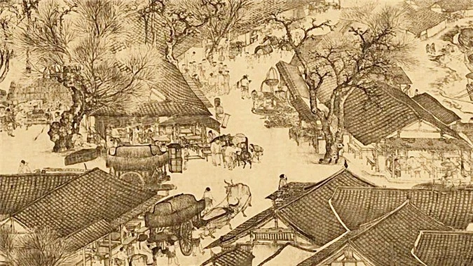 Các nhà hàng tại cố đô Khai Phong của Trung Quốc trong bức tranh “Đi ngược dòng sông trong lễ hội Thanh Minh” do Zhang Zeduan vẽ năm 1100. Ảnh: Werner Forman.