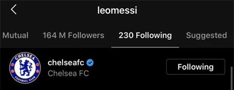 Tài khoản Messi follow Instagram của CLB Chelsea