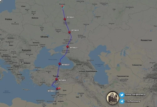 Đường bay của những chiếc Il-76 từ Nga tới Syria. Ảnh: Avia-pro.