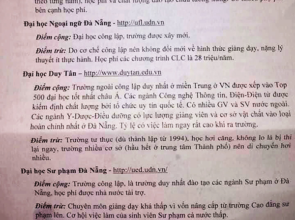 Đà Nẵng: Nhiều trường Đại học phản ứng “Thư nặc danh” tư vấn tuyển sinh sai lệch, gây nhiễu loạn thông tin