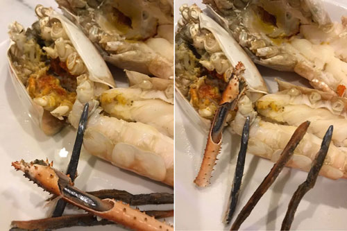 Chế biến xong 7 con tôm tươi và chuẩn bị thưởng thức, người phụ nữ bàng hoàng phát hiện những vật thể nguy hiểm trong càng tôm