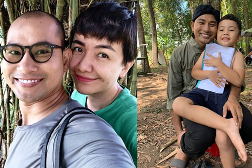 Ái Châu đưa con đi quay cùng Huỳnh Đông