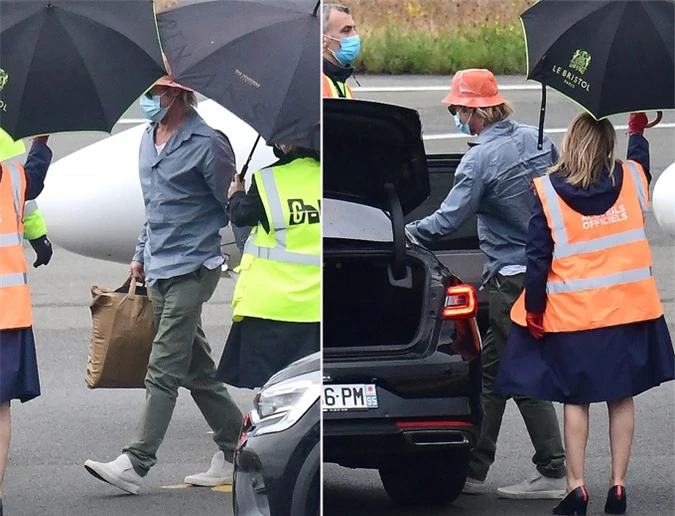 Brad Pitt ở sân bay tại Paris ngày 30/8.