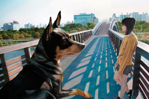 Ngỡ ngàng với tranh vẽ như thật về cô gái và cún cưng