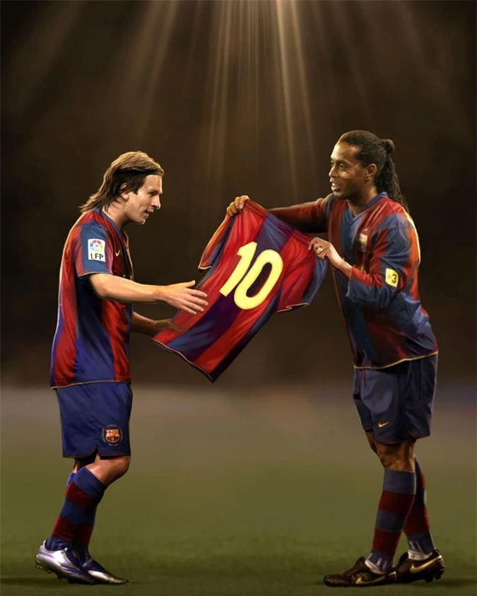 Ronaldinho đã chủ động trao lại áo số 10 cho Messi
