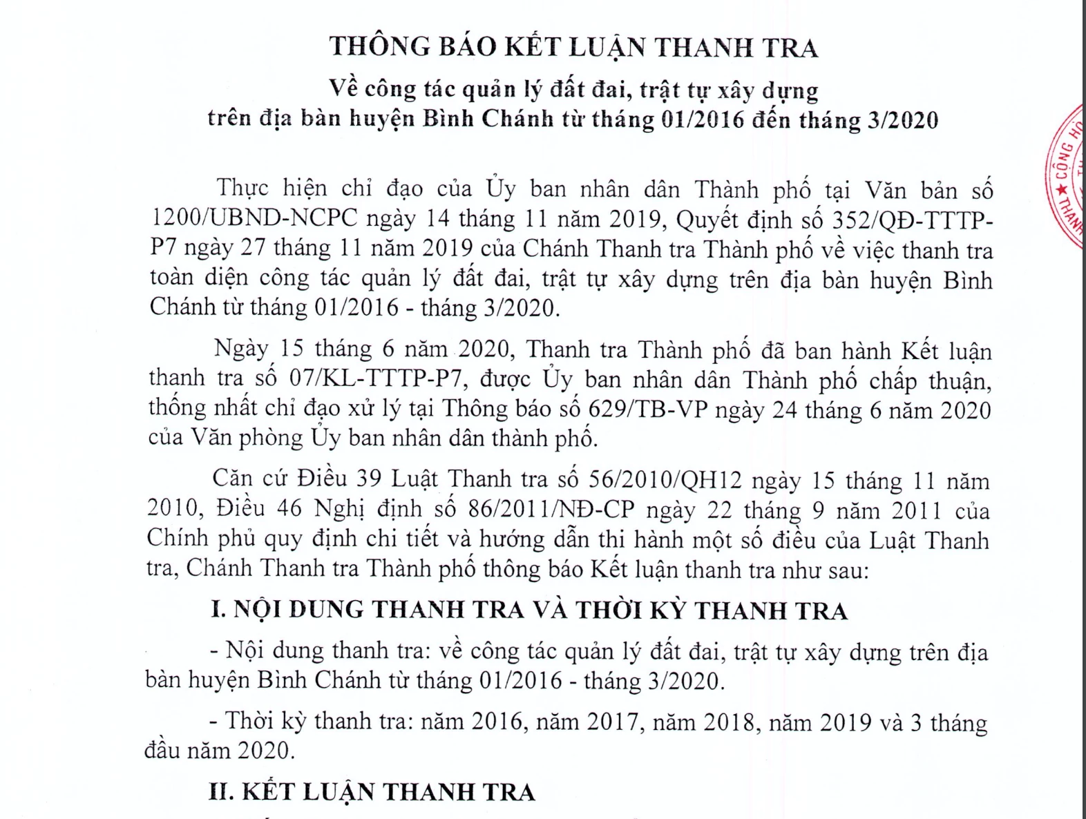 Kết luận thanh tra của Thanh tra TP.HCM chỉ ra nhiều sai phạm trong quản lý đất đai, xây dựng ở huyện Bình Chánh.