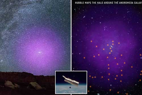 Thiên hà sẽ đâm sầm vào chúng ta tỏa "hào quang ma" màu tím