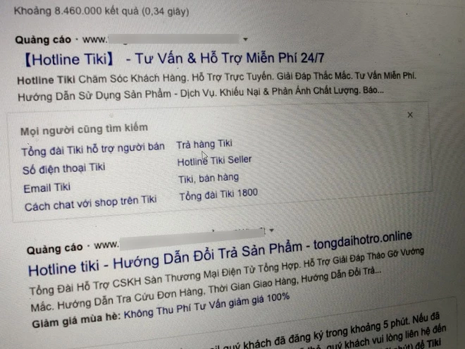 các tổng đài “ma” không ngại vung tiền mua quảng cáo để có thứ hạng tìm kiếm trên Google cao hơn thương hiệu thật. (Ảnh: Zing)