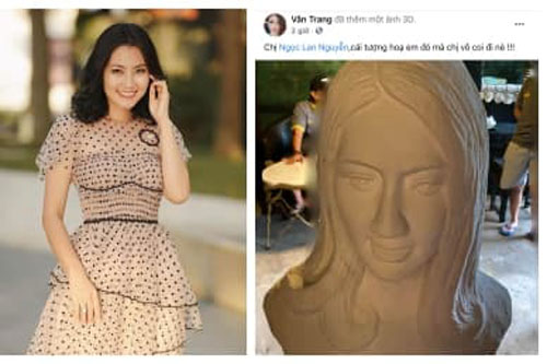 Vân Trang 'dở khóc dở cười' vì tượng hoạ mình lại y hệt Ngọc Lan