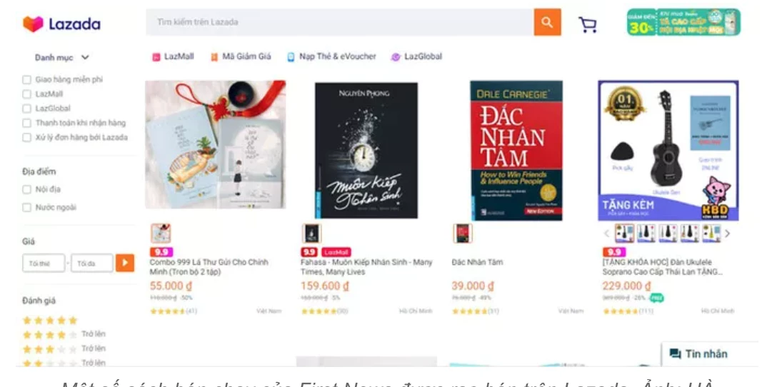 Một số sách bán chạy của First News được rao bán trên Lazada. (Ảnh chụp màn hình)