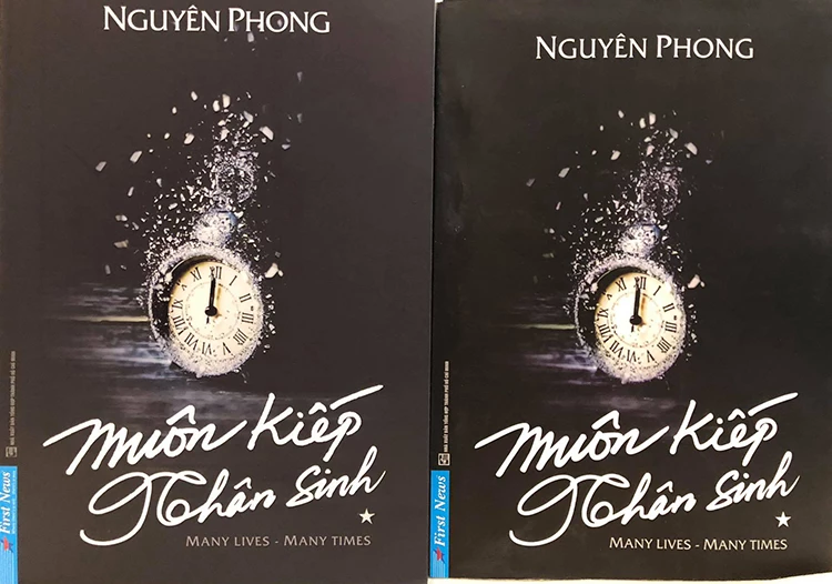 Nhìn vào bìa sách giả (phải) và sách thật "Muôn kiếp nhân sinh" khó phân biệt được bằng mắt thường, chỉ có thể sờ vào bìa (bìa sách thật in nổi tên tác phẩm).