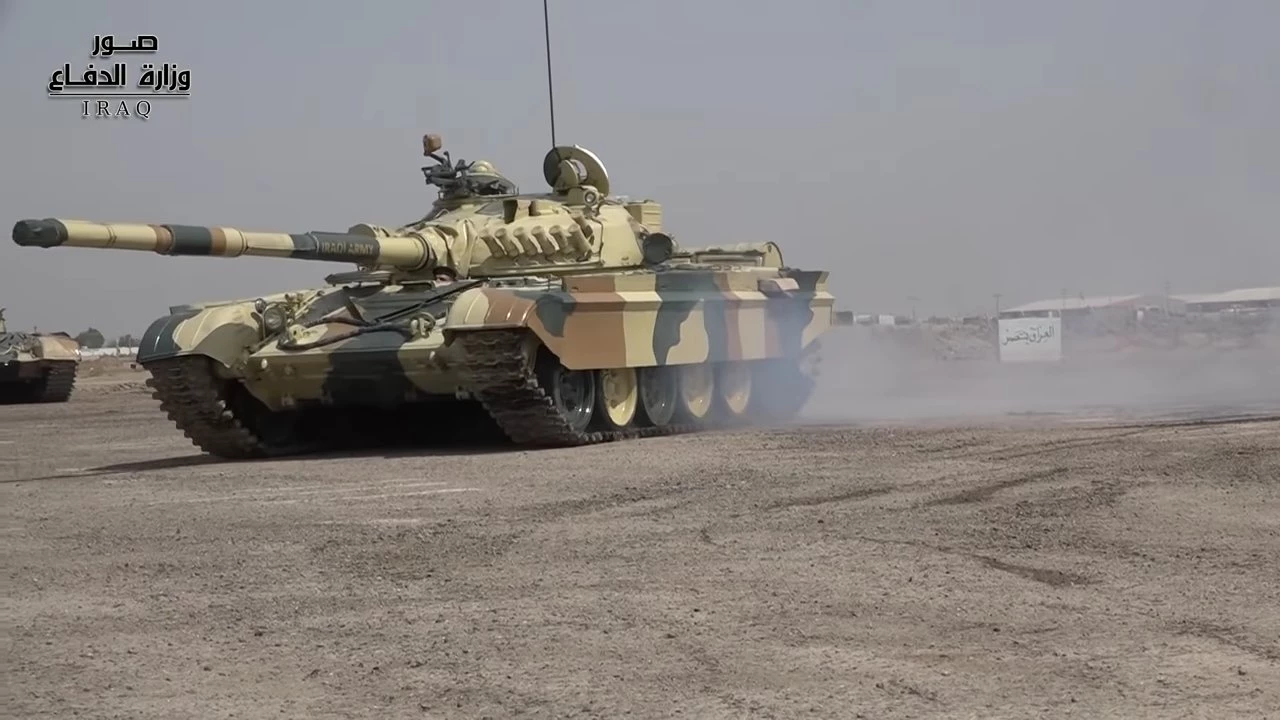 Xe tăng chiến đấu chủ lực T-72M1 vừa được Iraq phục hồi thành công. Ảnh: Al Masdar News.