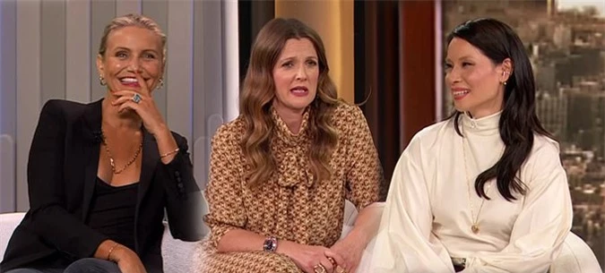 (Từ trái qua phải) Cameron Diaz, Drew Barrymore và Lucy Liu trong talkshow hôm thứ hai.