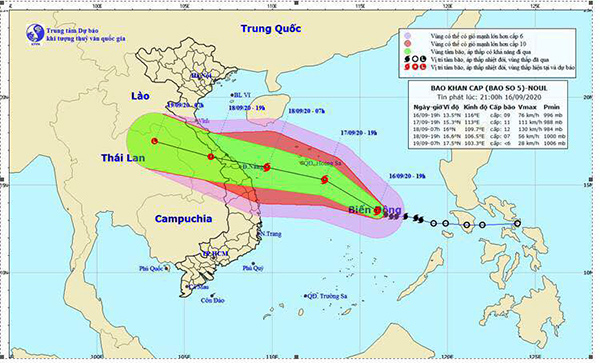Từ chiều 17/9, vùng biển Trung Trung bộ có mưa bão cấp 10–11, giật cấp 12, gần tâm bão giật cấp 14