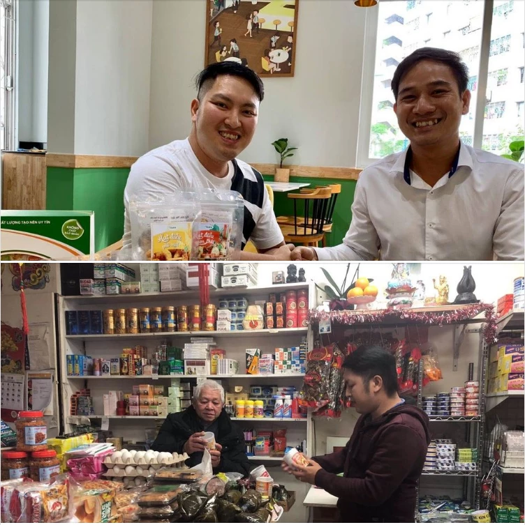 Anh Anthony Phan - Phó Tổng thư ký Hội Doanh nhân Việt Nam tại Úc - VBAA (mặc áo nâu) gặp gỡ Đạt và giúp “chào hàng” các sản phẩm của Vinahe với một cửa hàng tại Úc. Anh Anthony Phan - Phó Tổng thư ký Hội Doanh nhân Việt Nam tại Úc - VBAA (mặc áo nâu) gặp gỡ Đạt và giúp “chào hàng” các sản phẩm của Vinahe với một cửa hàng tại Úc.
