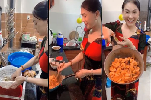 Sau hơn 2 năm kết hôn, Lâm Khánh Chi lần đầu xuống bếp trổ tài nấu nướng