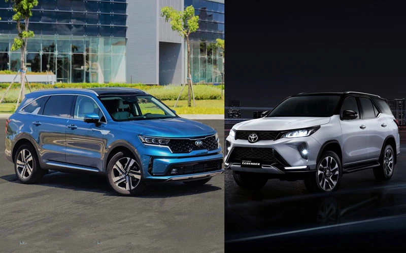 Kia Sorento 2021 (trái) và Toyota Fortuner 2020.