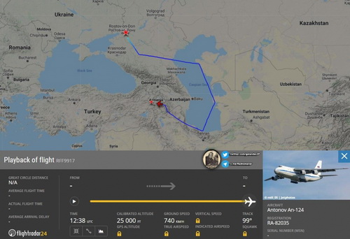 Máy bay vận tải quân sự Nga ồ ạt mang hàng viện trợ tới Armenia. Ảnh: Flightradar24.