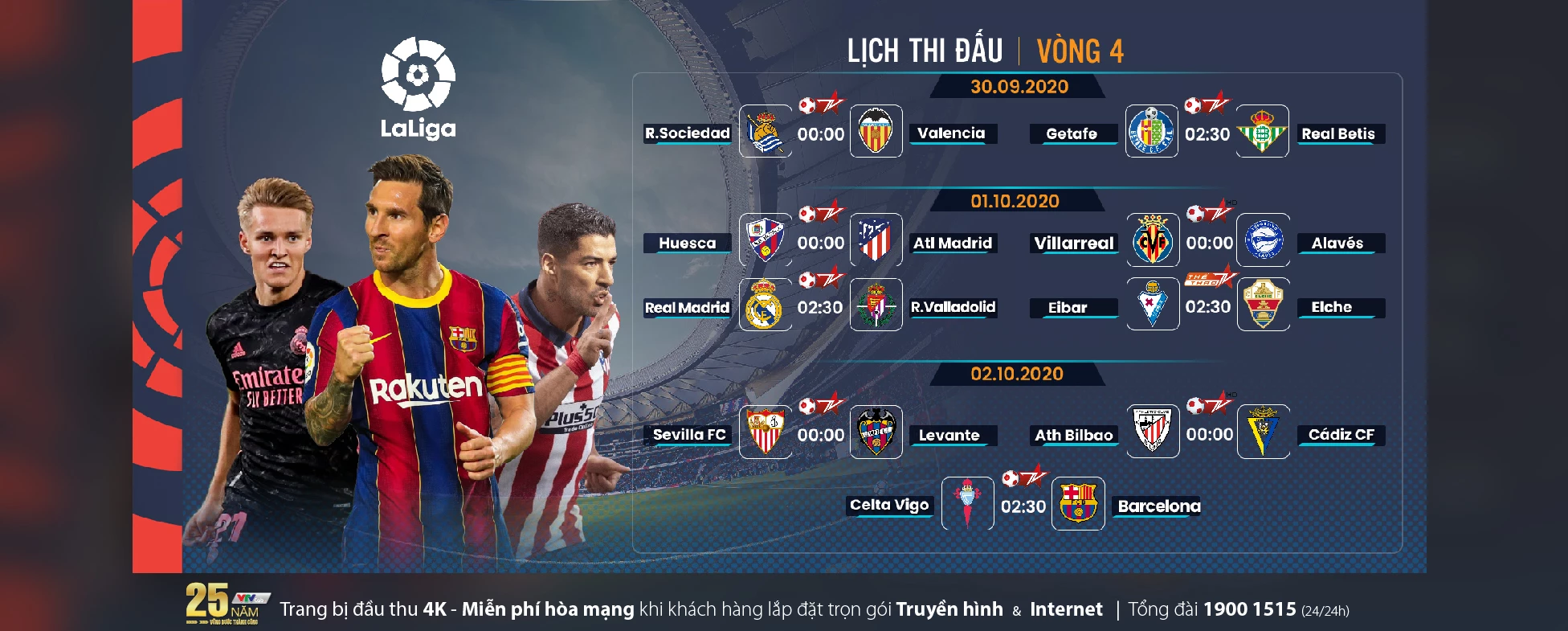 Lịch giải đấu vòng 4 La Liga.