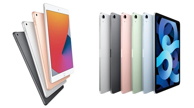 Tùy chọn thiết kế và màu sắc của iPad 8 (trái) so với iPad Air 4 (phải)