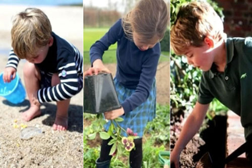 Ba con nhà Kate trồng hoa, chơi cát trên biển