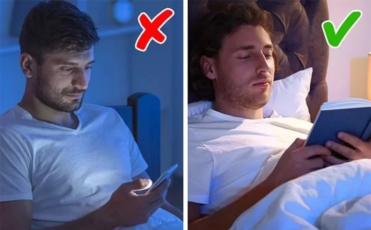 Không dùng điện thoại máy tính trước khi đi ngủ, thay vào đó bạn nên đọc sách