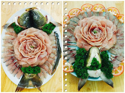 Cách bày cá chép hình hoa hồng đẹp tuyệt vời khi ăn lẩu