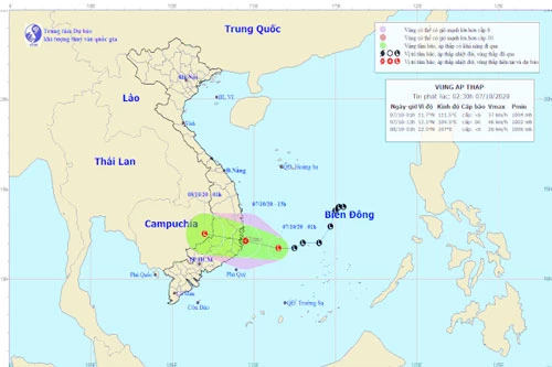 Vị trí và đường đi của vùng áp thấp. Ảnh: TT Dự báo KTTV Quốc gia.