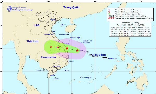 Dự báo của Trug tâm Khi tượng thủy văn quốc gia lúc về huwongs di chuyển của bão số 6