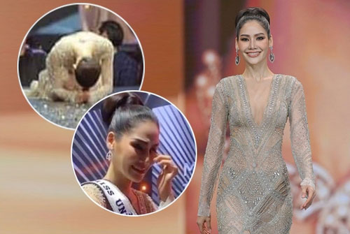 Á hậu Thái Lan quỳ lạy khán giả