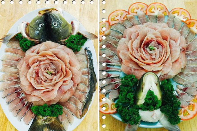 Cách bày cá chép hình hoa hồng đẹp như tranh khi ăn lẩu