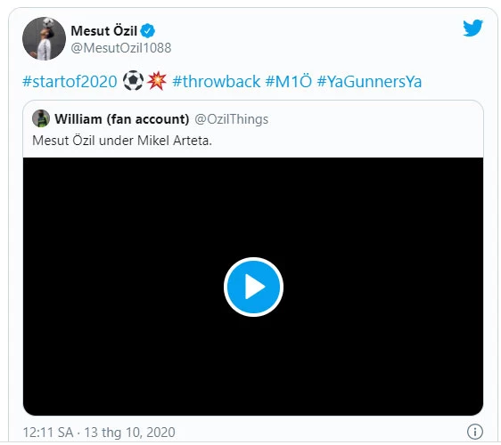 Status của Ozil trên trang Twitter cá nhân.